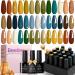 Beetles 20Pcs Glamping Trip Emerald Green Orange Brown Blue Golden Holiday Winter Gel Nail Polish Kit with Base Gel Top Coat Gift Gel Nail Polish Set Soak off UV DIY Manicure Christmas