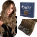 FSHINE CLIP Extensions Real Human Balayage 55cm Full Hair Extensions Clips 120g ombre Hair Extensions Human Hair Clips Double Wefts Dark Brown With Caramel Blonde 7Pcs #4/4 2.1 Clip #4/27/4 55cm