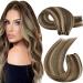 Moresoo Sew in Hair Extensions Human Hair Weft Dark Brown with Caramel Blonde Weft Hair Extensions Real Human Hair 16 Inch Thick Straight Hair Extensions 100g #P4/27 16 Inch(Pack of 1) WEFT #P4/27