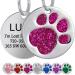 JATEBI 2 Pack Engraved Pet Tag for Dogs and Cats,Round Paw Print Sparkly Dog ID Tag,Personalized with 4 Lines of Custom Engraved ID,Easy to Read,Personalized with Durable Engraving Rosy