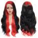 Ombre Red Root Highlight Side Part Wig | Skunk Stripe Long Wavy Synthetic Hair | Body Wave Lace Front Wig for Black Women (RS200D/1B) - Buy Online on GoSupps.com