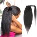 Kinky Straight Ponytail Human Hair with Wrap Around Magic Tape Brazilian Virgin Human Hair Ponytail for Black Women Yaki Hair Natural Black Color14 Inch 14 Inch Kinky Straight-Wrap Around -Natural Black