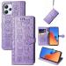 Monwutong protective cover for Xiaomi Redmi 12 sweet cartoon cat dog pattern PU leather with magnetic lock and credit card compartments holder for Redmi 12 CD violet