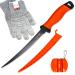 Finn Outdoors filleting knife set stainless steel fishing knife fish knife out leg knife with 2in1 knife sharpener sharp knife for fishing & filleting cut protection gloves (orange)
