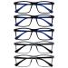 OPULIZE Ink Reading Glasses 5 Pack Large Rectangular Frame Black Transparent Grey Spring Hinges Scratch Resistant Mens Womens RRRRR4-11177 +3.00