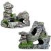 2pcs aquarium rock cave decoration with green grass for fish shrimp hide aquarium decoration resin aquarium accessories aquarium resin cave mountain view 11 x 9 x 11 cm 10 x 5.5 x 10 cm.