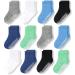 CozyWay Kids Non Slip Cotton Crew Socks Baby Socks Toddler Socks Anti Skid With Grips Striped for Children Toddler Boys & Girls 6-12 Months Boys Solid Colors w/ Green 12 Pairs