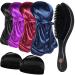 4+2 Silky Durags with Wave Brush for Men 360, Curved Medium/Hard Hair Brush Kits,B Set B-Black, Wine, Navy, Purple+ Brush