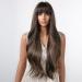 Allbell Long Brown Wavy Wig with Bangs - Natural Synthetic Hair Blend for Women | Brown & Blonde - Buy Online on GoSupps.com