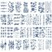 30 Sheets Semi-Permanent Tattoos for Women Girls Kids Realistic Waterproof Temporary Tattoos Crown Floral Rose Dark Blue Fake Tattoos  Lasting 1-2weeks Tiny Tattoo Stickers (Flower)