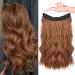 HOOJIH Wire Hair Extensions with 2 Removable Clips 20 Inch Wavy Curly Hair Invisiable Transparent Wire Extensions Hairpieces for Women - Medium Auburn Brown 20 Inch Medium Auburn Brown
