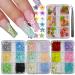 LoveOurHome 4 Boxes 3D Flower Nail Charms Colorful Blossom Studs Acrylic Nail Supplies with Gold Silver Pearl Caviar Beads Manicure Decorations for Gel Acrylics Nails Design  Crafts Colorful Flower Charms