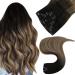 Easyouth Human Hair Extensions Clip in Real Hair Black Ombre Clip in Hair Extensions Clip in Human Hair Balayage Black to Brown and Blonde Clip in Extensions 14 Inch 70g 7Pcs 14" 2-7Pcs Clip #1B/6/27