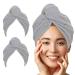 LUXTOGO fast dry hair towel-hair turban made of 100% cotton-high-quality turban towel with button and elastic-super absorbent head towel turban without microfiber gray checkered 2 pcs