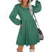 Aokosor Long Sleeve Green Knit Babydoll Dress | Square Neck Jumper, Knee Length | Women's Fall Winter Fashion - Buy Online on GoSupps.com