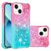 Tivenfezk Nadoli Glitzer Treisand Shell for iPhone 15 Plus silicone shockproof gradient colored waterfall cell phone case Transparent bumper protective cover liquid transparent case iPhone 15 plus pink blue