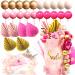 JeVenis 36 PCS Pink Balls Cake Decoration Baby Shower Cake decoration Pink Leaves Cake Decoration Rose Cake decoration Boho Cake Decoration Palm Leaves Cake Decoration (EU-A-734)