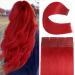 Aison Tape in Hair Extensions Human Hair Red Color, 18inch 20pcs 40g/pack 100% Remy Human Hair for Women, Straight and Thick from Top to End 18 Inch #Red