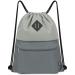 WANDF Drawstring Backpack Sports Gym Bag with Wet Compartment Water-Resistant String Bag Cinch Bag for Women Men (Grey)