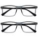OPULIZE Ink Reading Glasses 2 Pack Large Rectangular Frame Transparent Grey Black Arm Spring Hinges Scratch Resistant Mens Womens RR4-7 +2.50