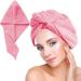 Hair turban turban towel with button microfiber towel for head and long hair (pink)