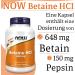Now Foods Betaine HCl 648 mg - 120 Vegan Capsules | Gluten-Free Soy-Free & Lab Tested for Optimal Digestive Health - Buy Online on GoSupps.com