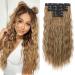 Clip in Hair Extensions REECHO 5PCS Brown Hair Extensions 24" Thick Long Loose Waves hair extensions HE002 Invisible Lace Weft Natural Soft Hairpieces for Women C Light Brown with Blonde Highlights