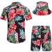 EISHOPEER Men's Hawaiian Flower Print Shirt and Shorts Set - Black & Red - Large (With Hat) - Buy Online on GoSupps.com