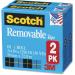 Scotch - 8112PK Removable Tape 3/4 in x 1 296 in 2 Boxes/Pack Post-it Technology (811-2PK)