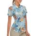 Women's Golf Shirt Short Sleeve Tennis Shirt Quarter Zip Golf Pullover Golf Polo Shirts Argyle Summer Dry Fit Tops Large Blue-floral Print