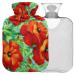 NAANLE hot water bottle with lid flower poppy flower Transparent hot water bottle 2l large hot hot water bottle for menstrual cramps pain relief handfoots heat and cold therapy