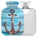 NAANLE watercolor heat bottle made of wood with anchor with reference transparent hot water bottle 2 l large warm-up bag for bed hand foot pain relief heat and cold therapy