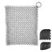 TIMESETL Cast Iron Cleaner Stainless Steel Chainmail Scrubber Cast Iron Skillet Cleaner with Pan Grill Scraper for Skillets Griddles Pans and Woks Set of 3