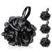 Yoget Charcoal Bath Loofah Sponge, 4 Pack Black 60G Large Shower Mesh Ball Soft Pouf Body Scrubber, Exfoliate, Cleanse, Soothe Skin