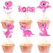 Cyodoos 36 Piece Dinosaur Cupcake Toppers Baby Dinosaur Cupcake Children's Birthday Party Cake Decorative Supplies Perfect for Dinosaur Parties and Boys and Girls' Birthday Party Decorative Supplies Pink