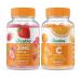 Lifeable Zinc 50mg + Vitamin C 750mg Gummies Bundle - Great Tasting Vitamin Supplement Gluten Free GMO Free Chewable Gummy
