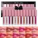 12pcs Lip Gloss Set Hydrating Long Lasting Waterproof Non-Stick Cup Moisturizing Liquid Lipstick Shimmer Lip Tinted Makeup Gift Set for Women and Girls