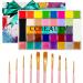 CCbeauty Face Body Paint Kit Professional 36 Colors Face Painting Kit Cosplay Makeup Palette Halloween Clown SFX Makeup Kit Neon Body Paint Arts Party Fancy Make Up with 10 Pink Face Paint Brushes 36 colors + Brushes
