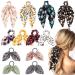 WATINC 12 Pcs Bowknot Hair Scrunchies Silk Satin Scarf Hair Ties Chiffon Floral Scrunchie Ponytail Holder with Bows Dot Flower Pattern Hair Scrunchy Accessories Ropes for Women