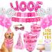 Dog Birthday Party Supplies - Dog Girl Birthday Bandanas Set with Dog Birthday Hat, Scarf, Birthday Banner, Balloons and Bowtie. Puppy Dog Pals Birthday Party Decorations. A-pink