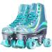 JajaHoho Roller Skates for Women, Mint Green Holographic High Top Faux Leather Rollerskates, Shiny Double-Row Four Wheels Quad Skates for Girls and Age 8-50 Indoor Outdoor Mint Green US 6