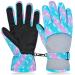 Ausletie Kids Gloves Winter Waterproof Snow Ski Gloves for Girls, Winter Outdoors Warm Snowboard Gloves for Children Blue Unicorn
