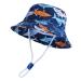 LANGZHEN Beach Sun Protection Hat for Baby Girls Adjustable Toddler Kids Hat Wide Brim Summer Play Hat with Chin Strap Navy-Shark 1-2 Years