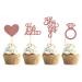 Unimall 48PCs Rose Gold Glitter He asked her said yes cupcake topers diamond ring heart cake picks for wedding engagement bridal shower cake picks bachelorette party decorations multi-color-2