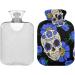 Hot Water Bottles with Sugar Skull & Blue Flowers Cover - 2L Pain Relief Bag for Women Girls & Kids | International Shipping - Buy Online on GoSupps.com