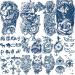 18 Sheets Semi-Permanent Tattoos for Women 4 sheets Large Flower Rose Sunflower Deer Wolf Dark Blue Fake Tattoos and 14 sheets Small Tattoo for Adult Men Kids  Lasting 1-2weeks Waterproof Temporary Tattoos Stickers (Wolf...