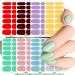 JSRQT Solid Glitter Color Full Wraps Nail Polish Stickers 8 Sheets Nail Art Polish Decals Tips Self-Adhesive Nail Polish with Nail Files Nail Strips Bright Pink Nail Wraps Nail Art Designs for Women