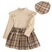 Miipat Baby Girl Clothes Set Fall Winter Long Sleeves Toddler Girls Outfits Pullover Tops with Mini Skirts Sets Girls Dress 3-4 Years Camel
