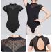 UTOWO Women's Black Lace Short-Sleeve Ballet Leotard with Swan Collar - Small - Buy Online on GoSupps.com