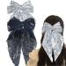 SALOCY Big Hair Bows 8 Inch Big Glitter Layered Hair Bows Hair Barrettes Clip Hair Accessories for Women Girls (Black+Silver)